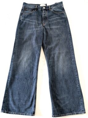 JEANERICA Gion Loose Flare Jeans Dark Blue Righe Wide Leg Y2K 30x32 Italy NWT